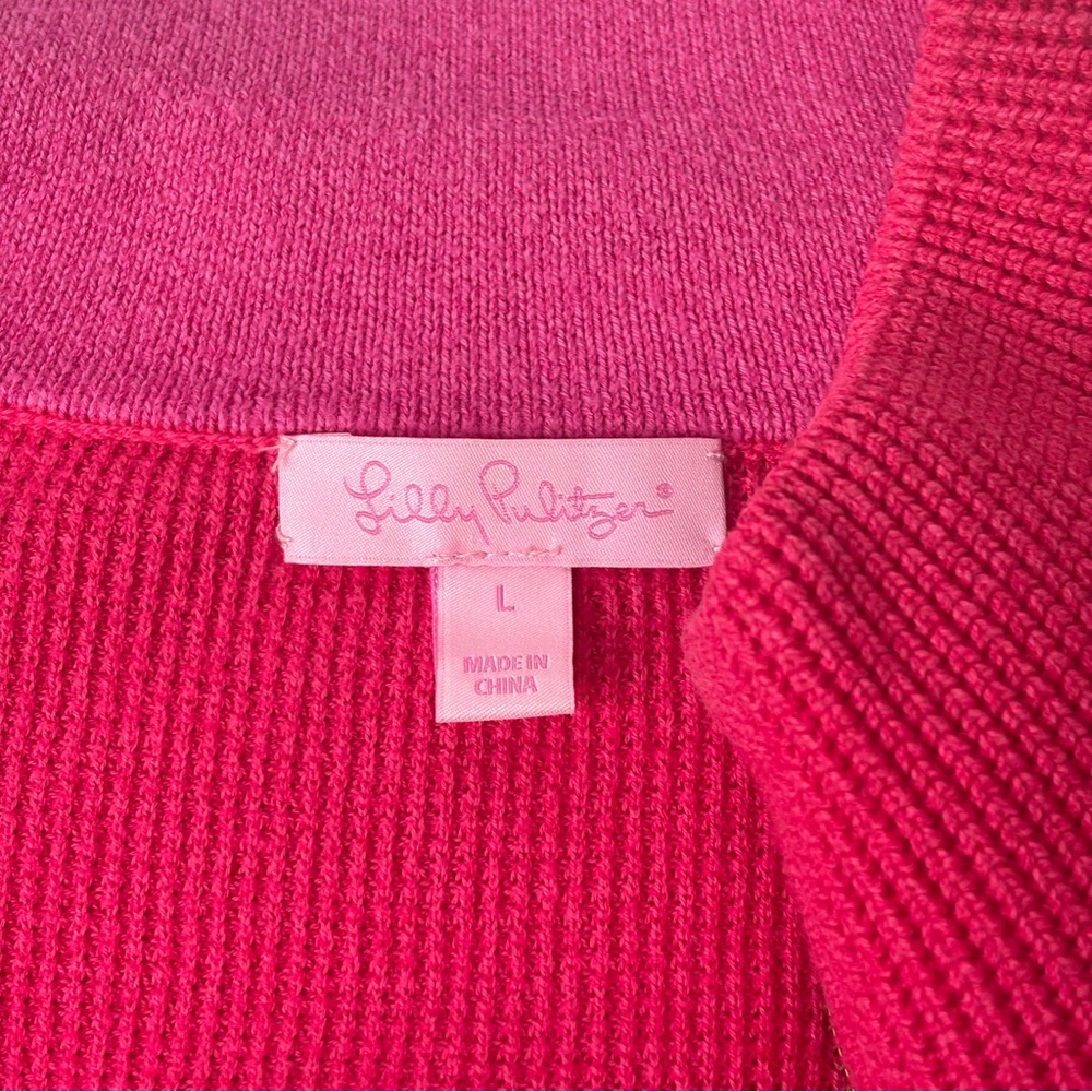 Lilly Pulitzer Bright Pink Half-Zip Waffle Knit Sweater - Picture 3 of 7